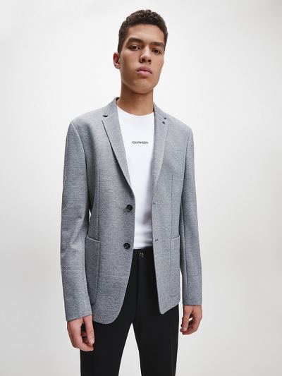Calvin Klein Ruhák HU515448 | Calvin Klein Slim Single-Breasted Milano Jersey Férfi Blézer Szürke